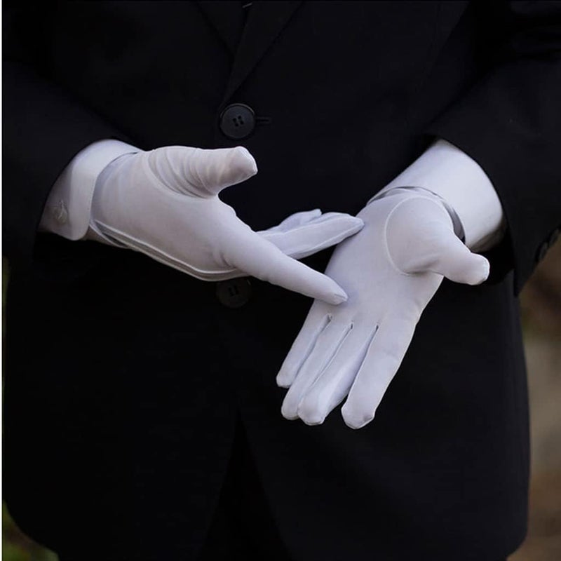 DreamHigh 1 Pairs White/Black Cotton Nylon Marching Mittens, Formal Tuxedo Honor Guard Parade Gloves - Image 3